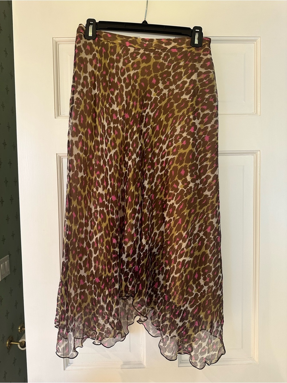 Trina Turk Leopard Print Chiffon Midi Skirt Brown Pink Size 2